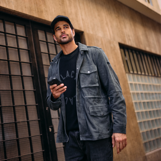 CHAQUETA DE CUERO GAMUZA GREY