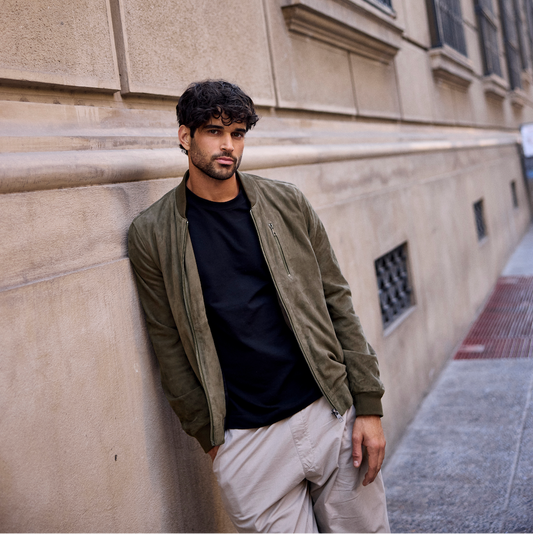 CHAQUETA DE CUERO BOMBER GAMUZA