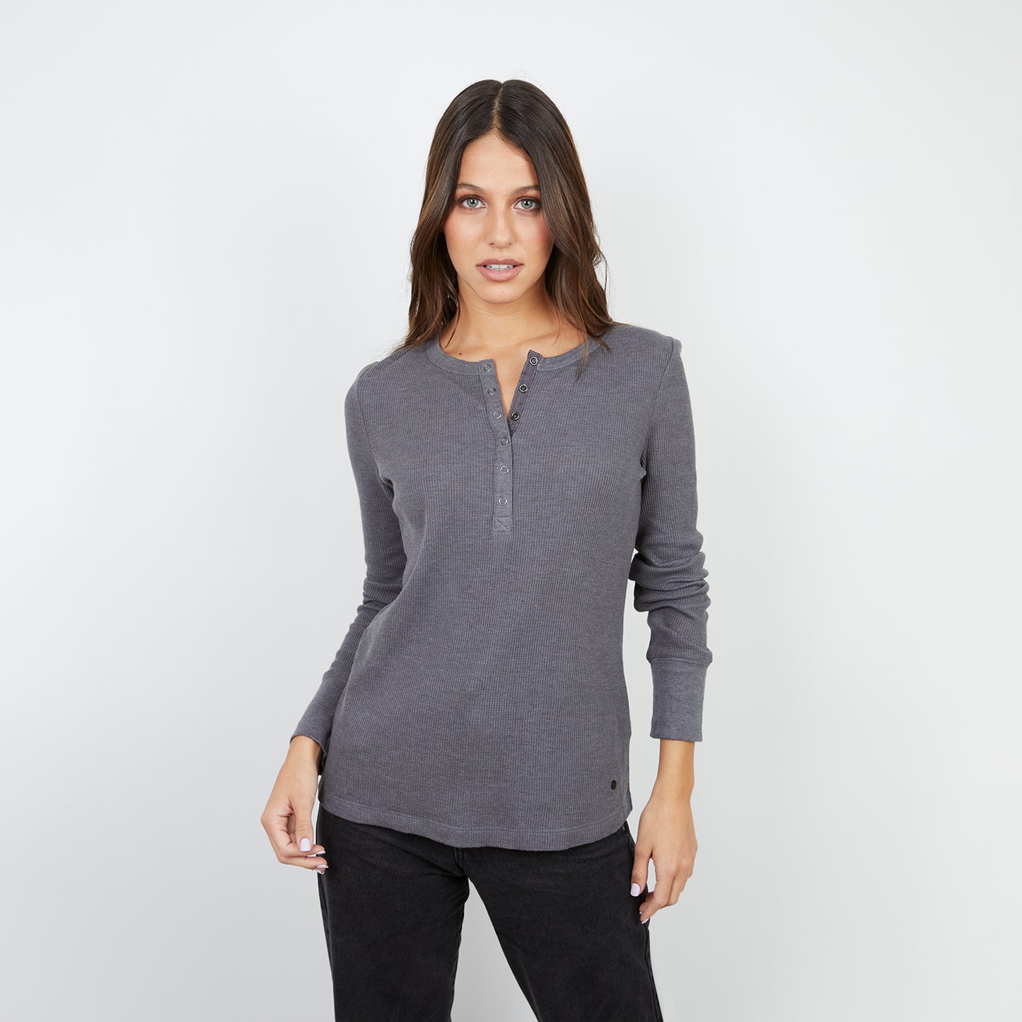 WOMEN WAFFLE HENLEY